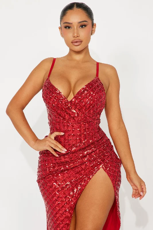 Shanel Sequin Maxi Dress - Red