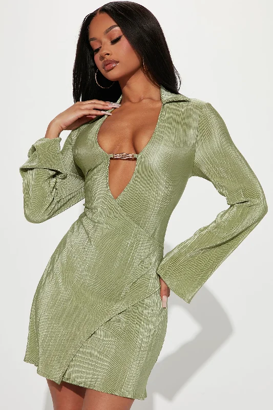 Sienna Plisse Mini Dress - Chartreuse