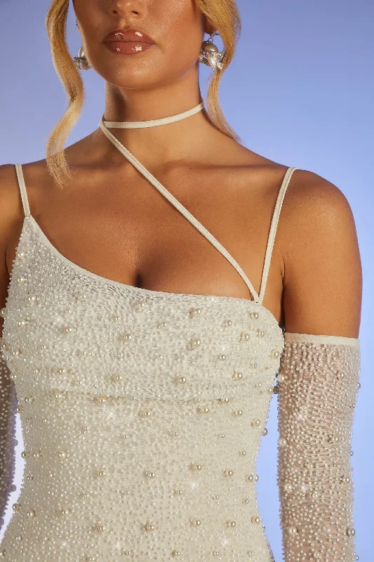 Embellished Asymmetric Corset Mini Dress in Ivory