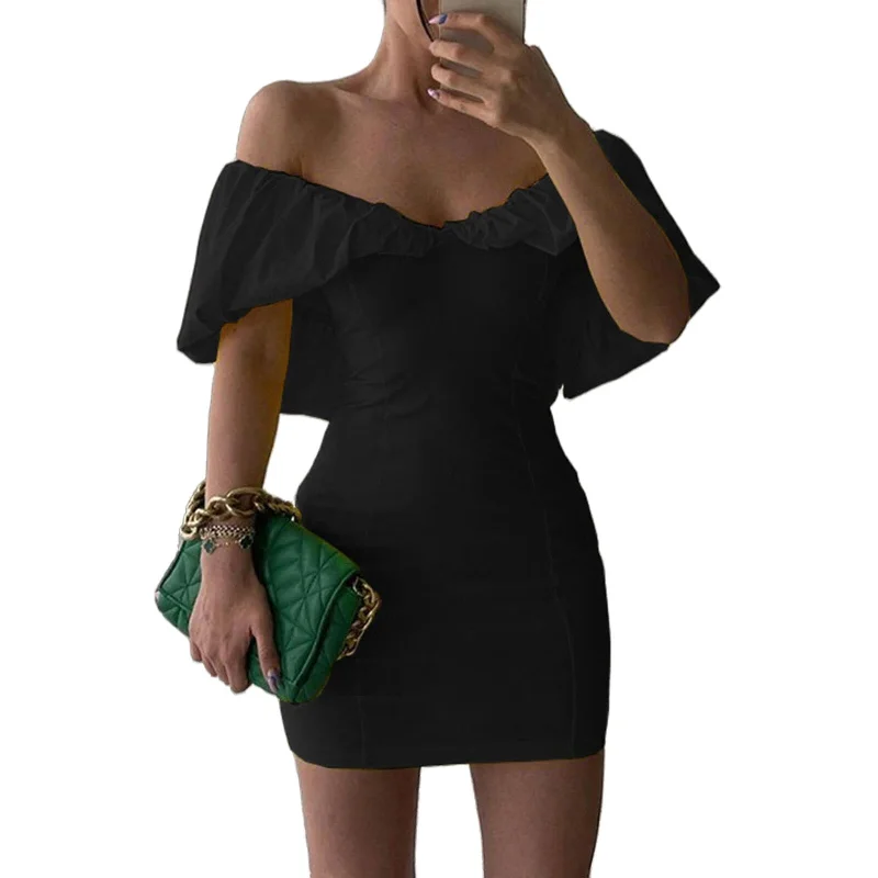 Solid Color Off-Shoulder Mini Dress