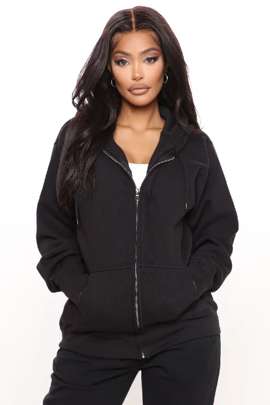 Stole Your Boyfriend's Oversized Zip Up Hoodie - Black