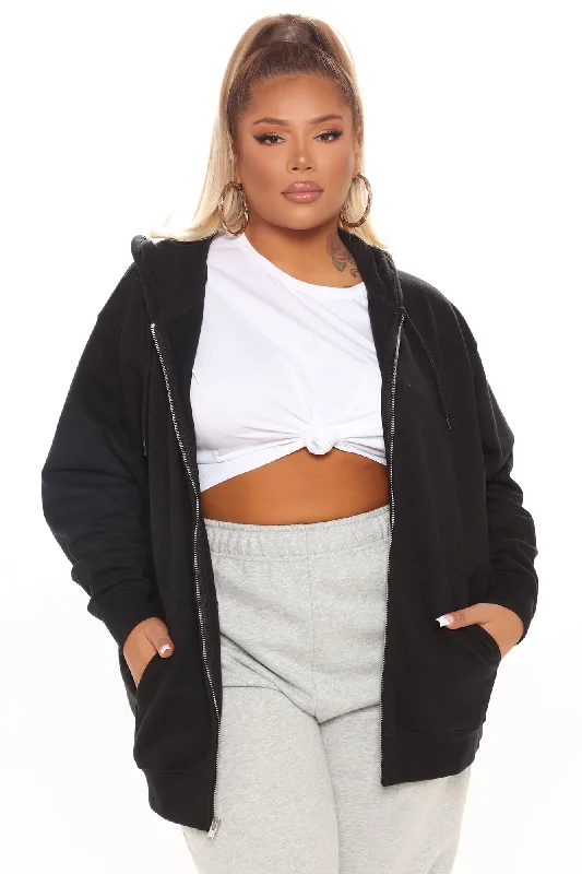 Stole Your Boyfriend's Oversized Zip Up Hoodie - Black