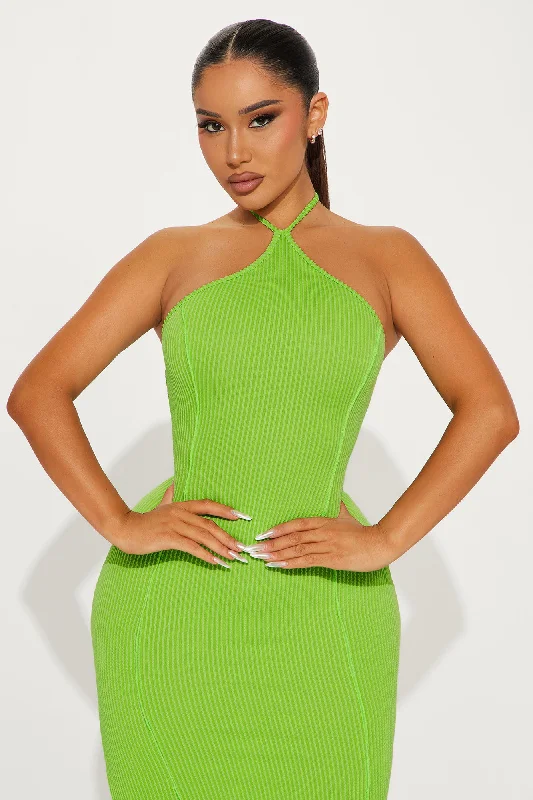 Summer Everyday Ribbed Midi Dress - Green