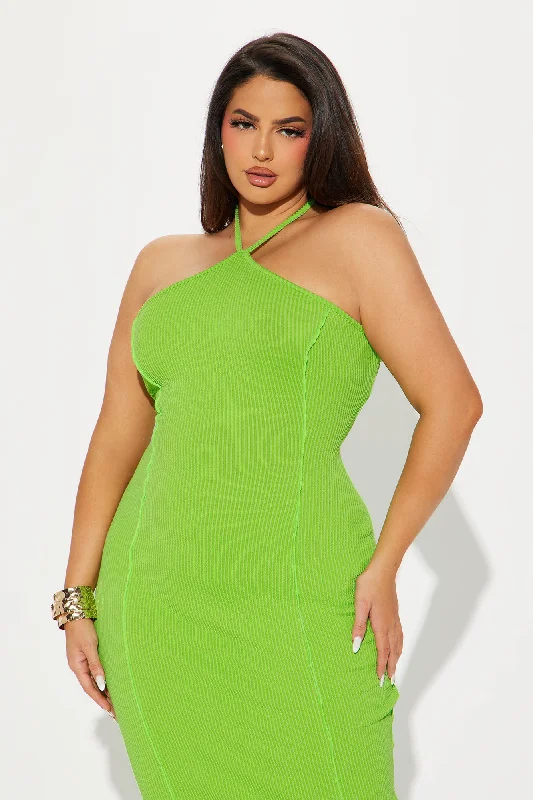 Summer Everyday Ribbed Midi Dress - Green