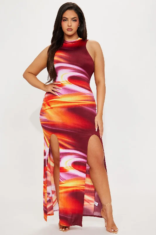 Sunset Scenery Maxi Dress - Burgundy/combo