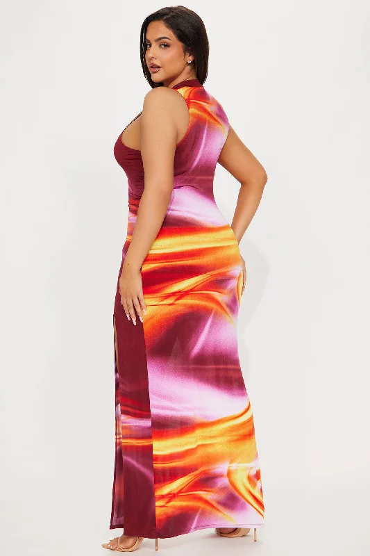 Sunset Scenery Maxi Dress - Burgundy/combo