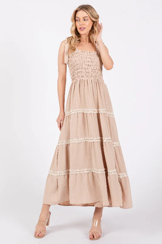 Taupe Smocked Maxi Dress