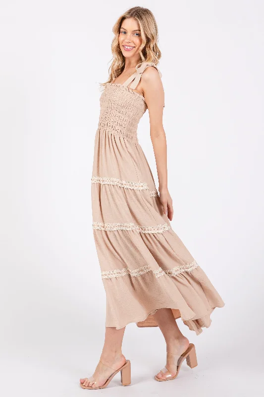 Taupe Smocked Maxi Dress