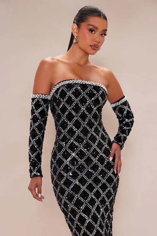 Timeless Sequin Maxi Dress Set - Black