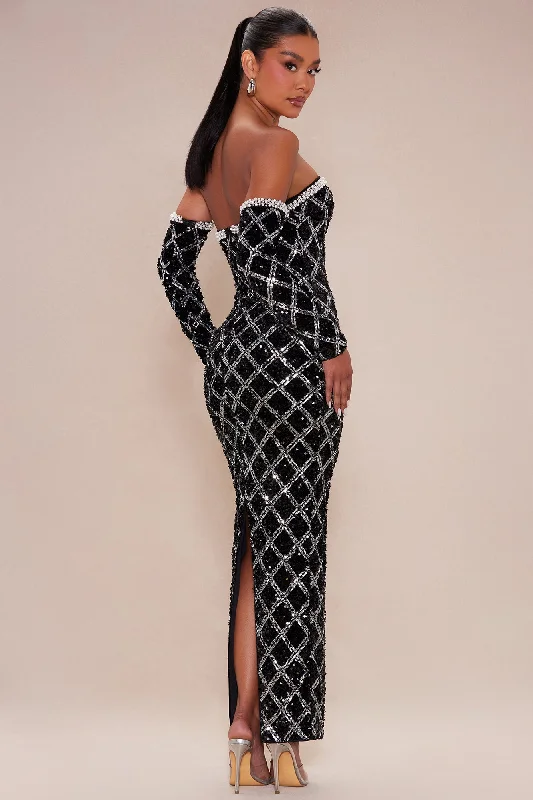 Timeless Sequin Maxi Dress Set - Black