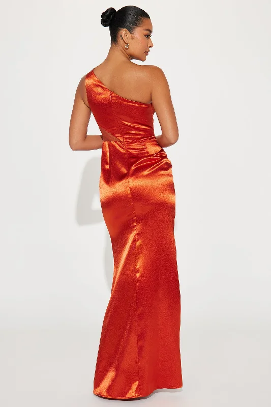 Upscale Evening Satin Gown - Cognac