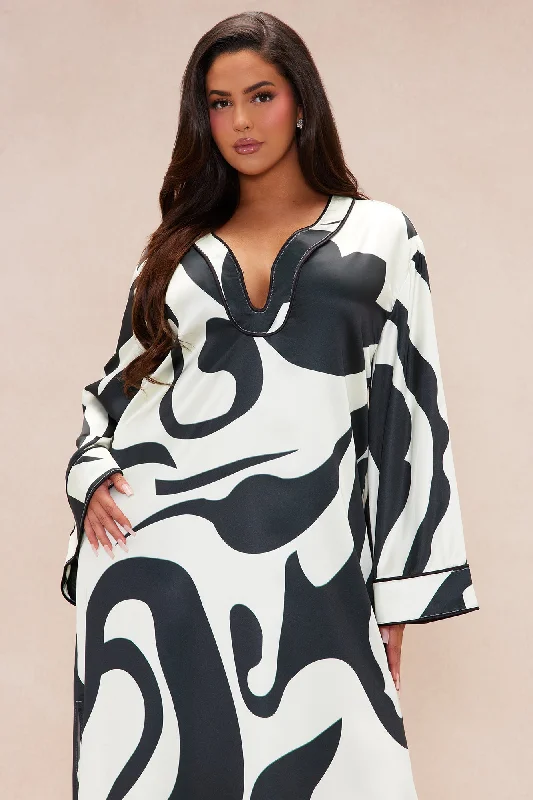 Valentina Satin Kaftan Maxi Dress - Black/White