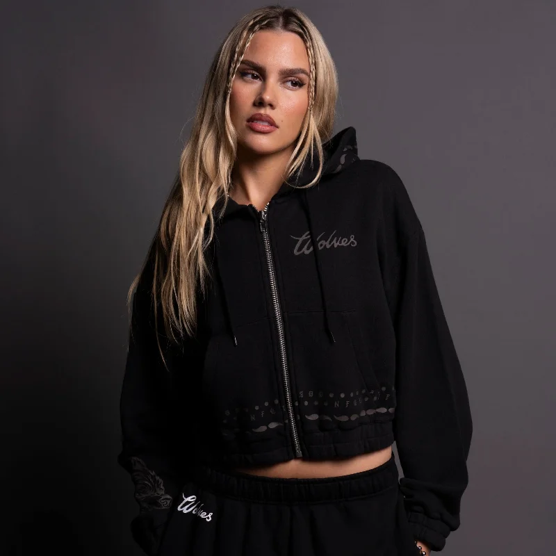 Western Wolves ""Vintage Chambers"" (Cropped) Zip Hoodie in Black