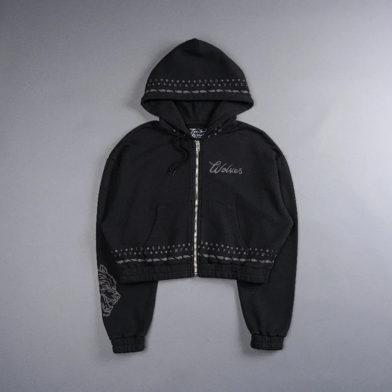 Western Wolves ""Vintage Chambers"" (Cropped) Zip Hoodie in Black