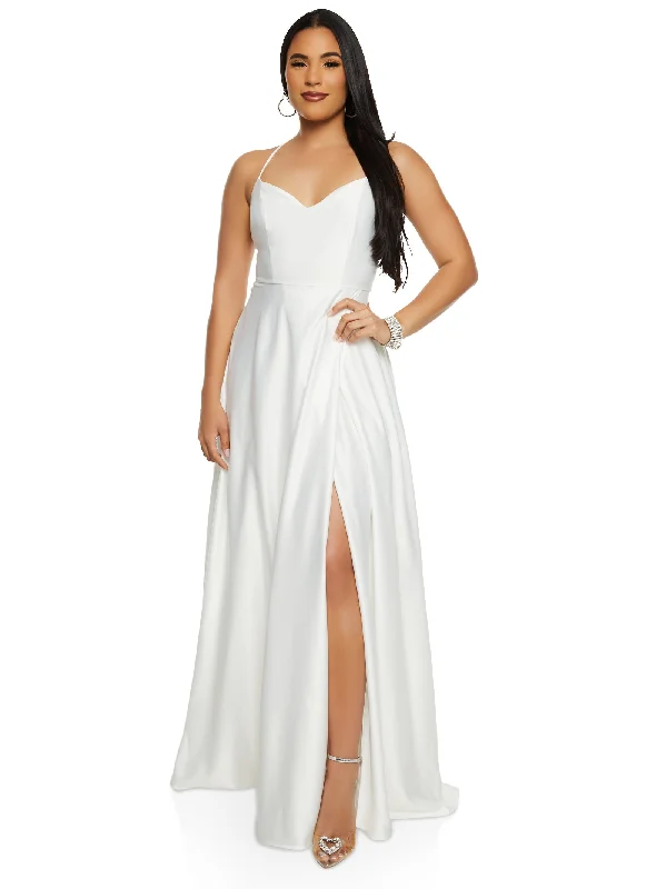 Satin Criss Cross Back Maxi Dress