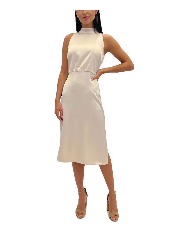 Womens High Neck Calf Midi Dress