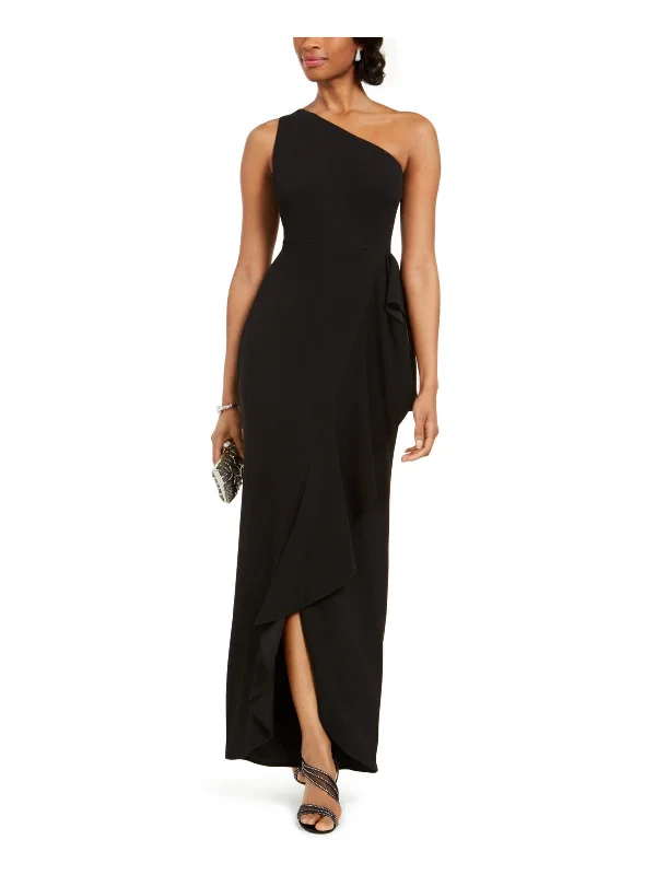 Womens One Shoulder Solid Formal Dress