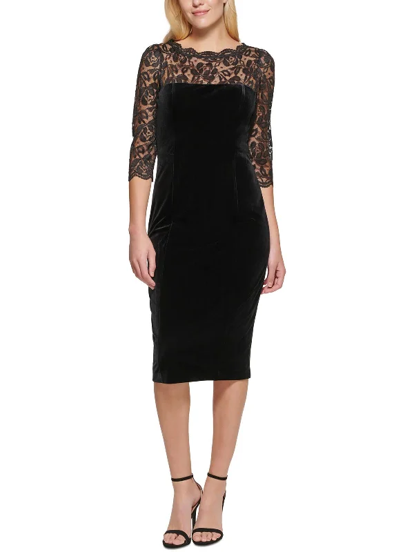 Womens Velvet Lace Front Cocktail Dress