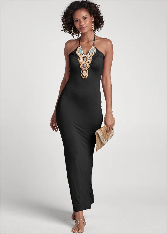 Beaded halter dress - Black