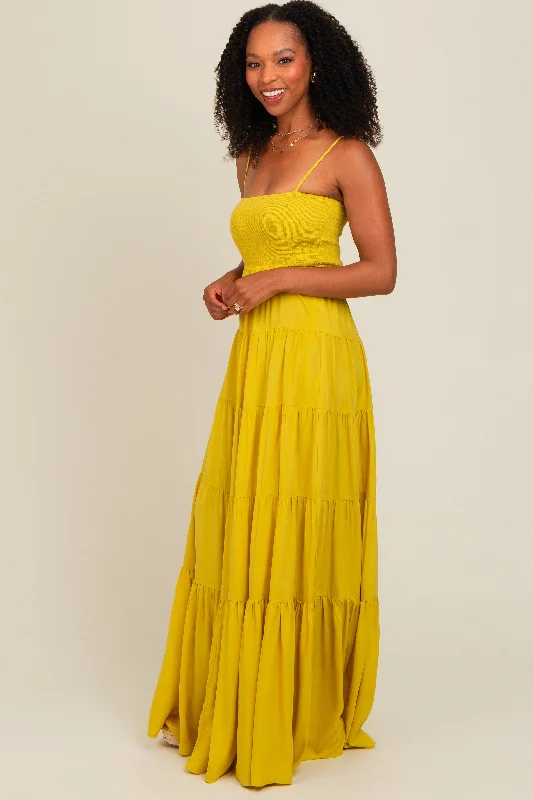 Yellow Smocked Cutout Maxi Dress