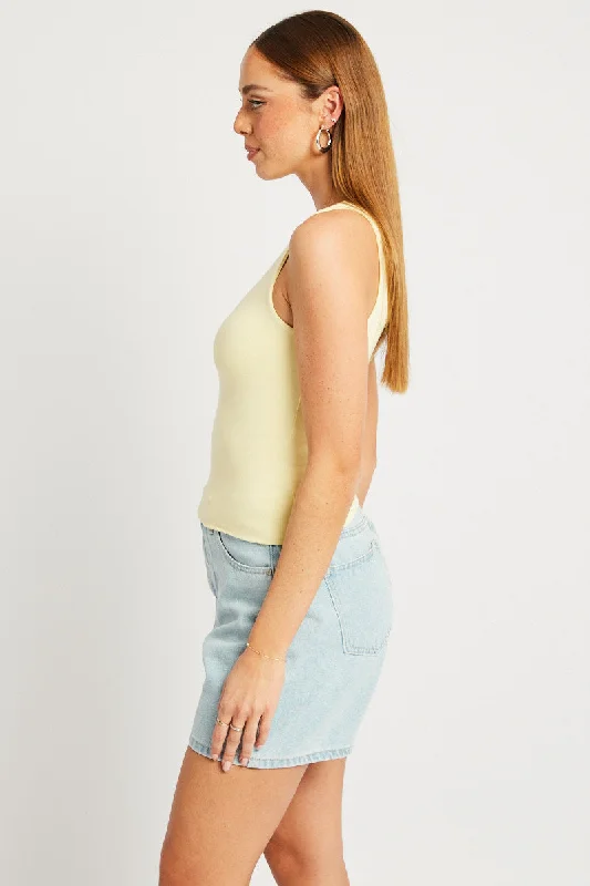 Yellow Tank Top Sleeveless Boat Neck