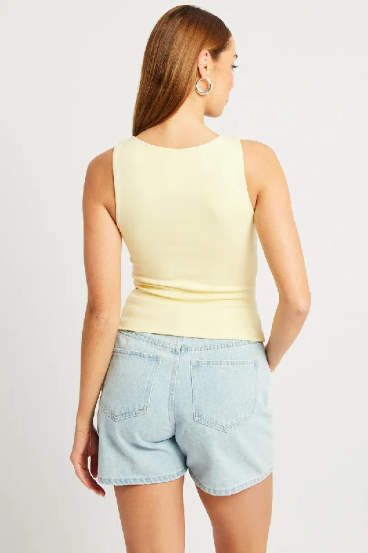 Yellow Tank Top Sleeveless Boat Neck