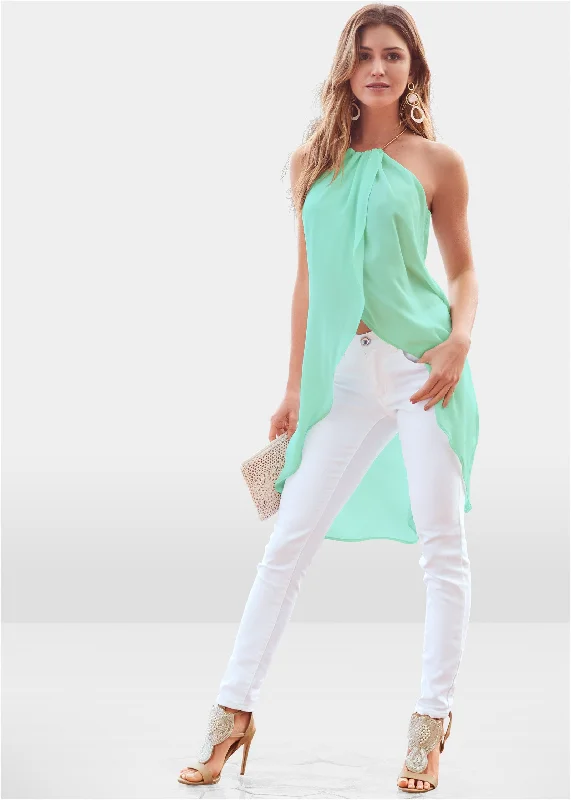 High-low chain detail top - Mint