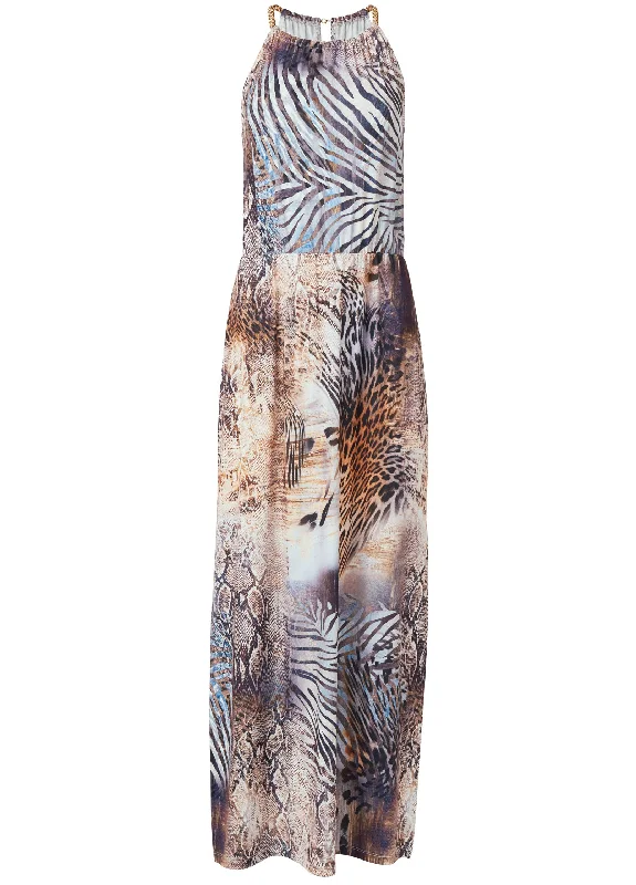 Chain strap maxi dress - Brown Multi