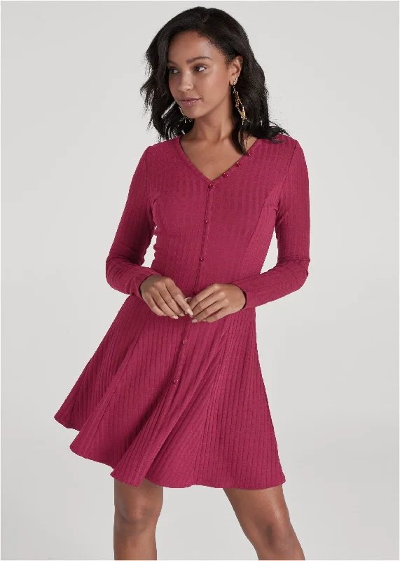 Ribbed skater dress - Dark Red