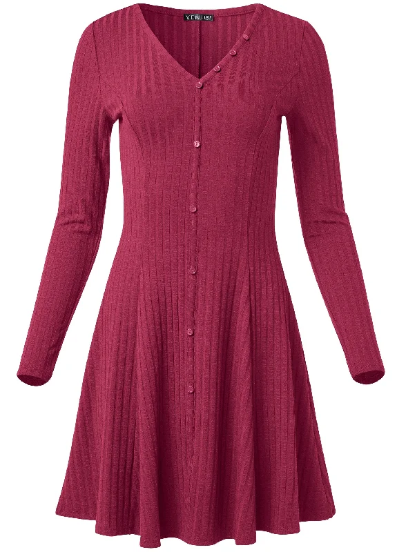 Ribbed skater dress - Dark Red