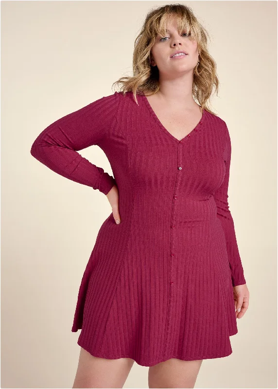 Ribbed skater dress - Dark Red