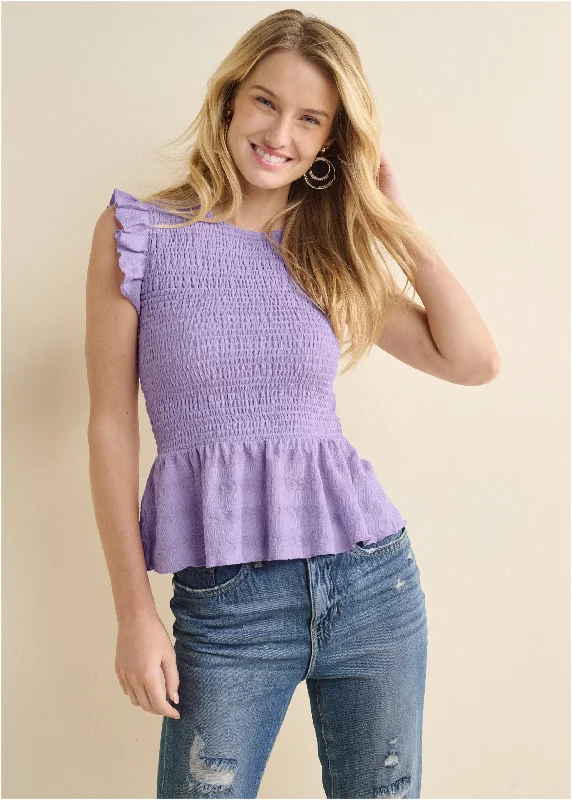 Smocked peplum top - Purple