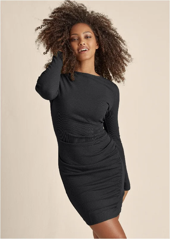 Boatneck bodycon mini dress - Black