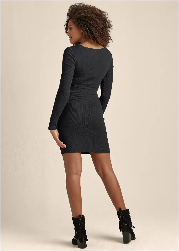 Boatneck bodycon mini dress - Black