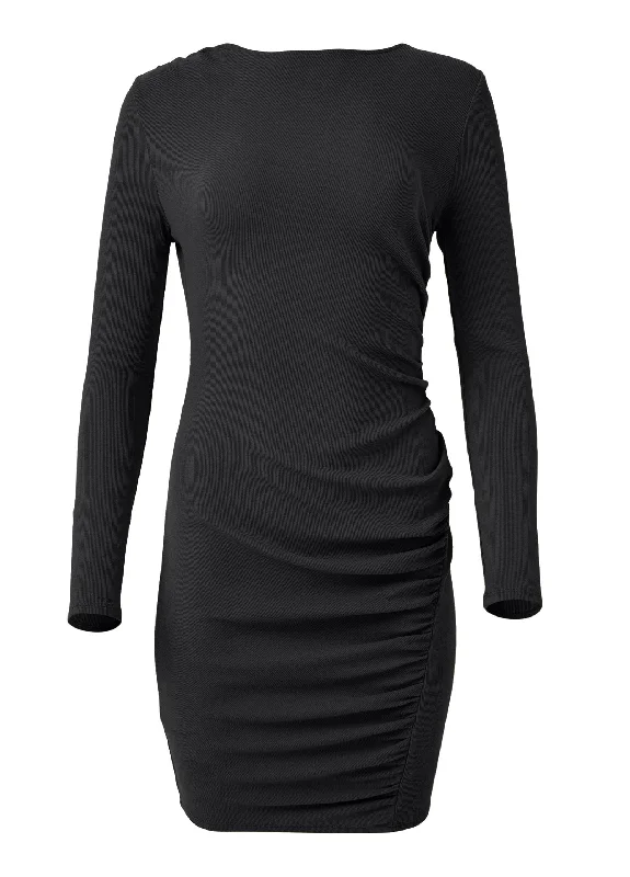 Boatneck bodycon mini dress - Black