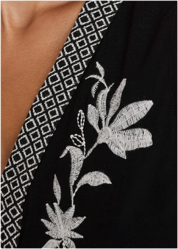 Embroidered floral tank - Black