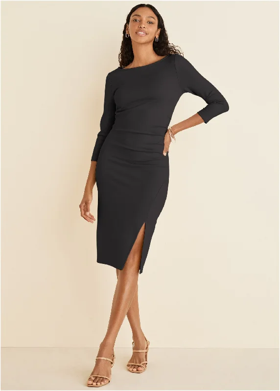 Ruched midi dress - Black