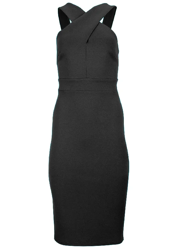 LUXE SCUBA CROSS NECK DRESS - Black