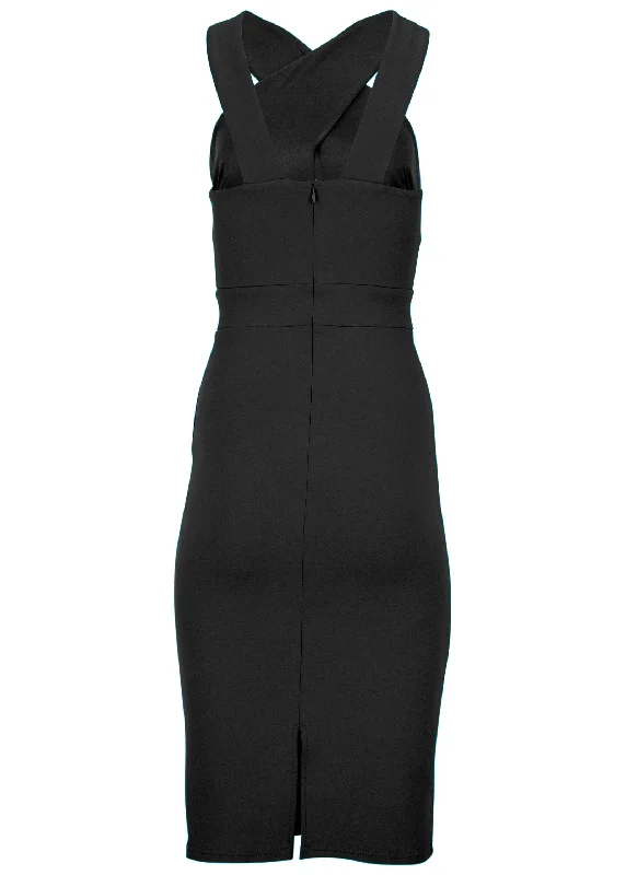 LUXE SCUBA CROSS NECK DRESS - Black