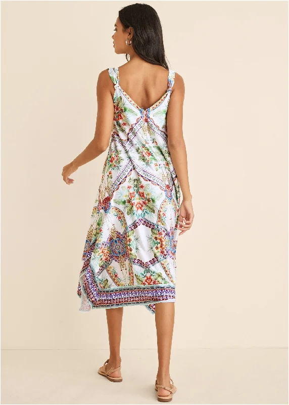 Handkerchief hem midi dress - Tropical Status Border