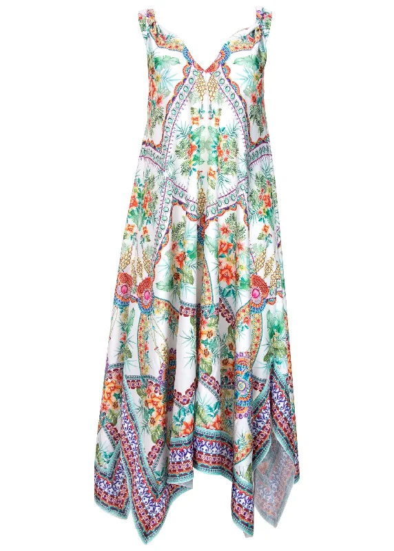 Handkerchief hem midi dress - Tropical Status Border