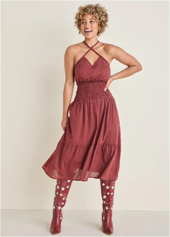 Cotton voile midi dress - Auburn