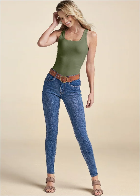 Square neck tank top - Olive