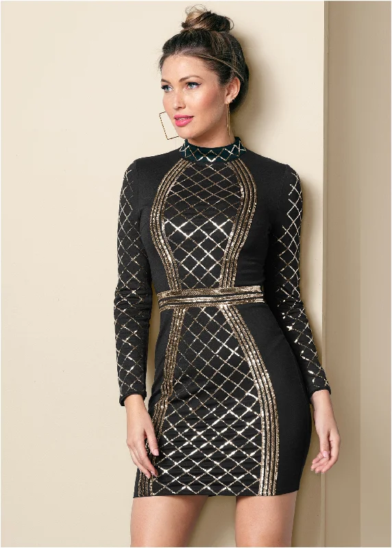 Sequin bodycon dress - Black & Gold