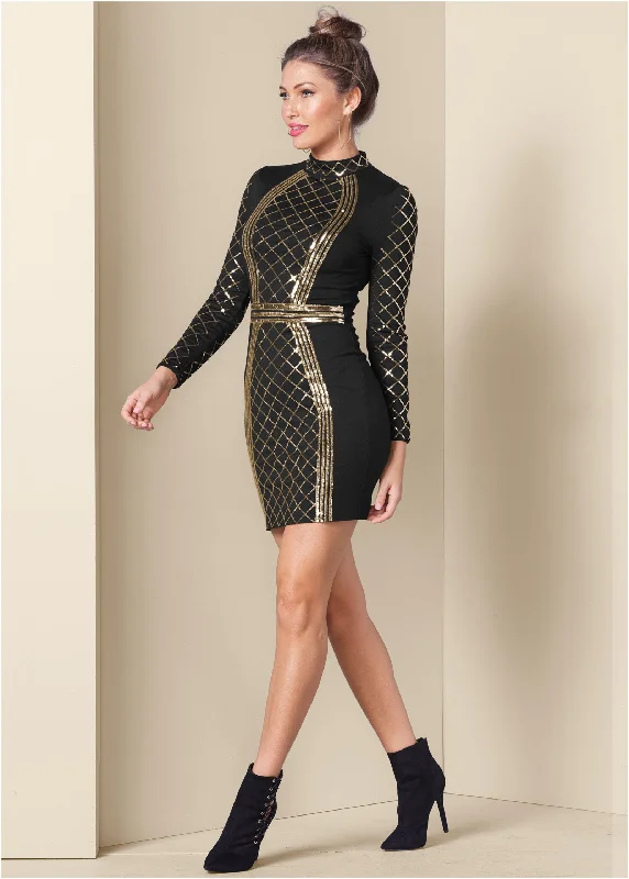 Sequin bodycon dress - Black & Gold