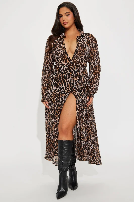 Zara Chiffon Midi Shirt Dress - Leopard