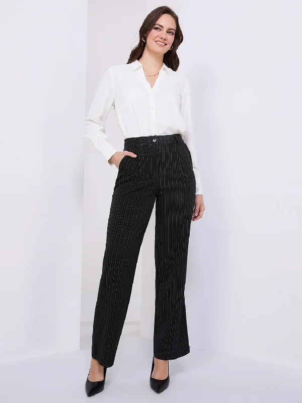 Striped High-Waisted Wide Leg Trousers