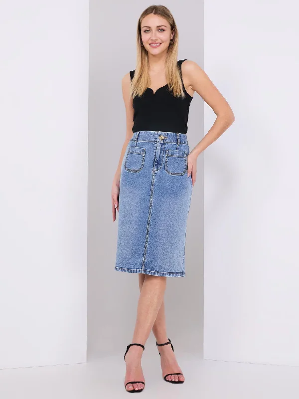 Patch Pocket Denim Pencil Skirt