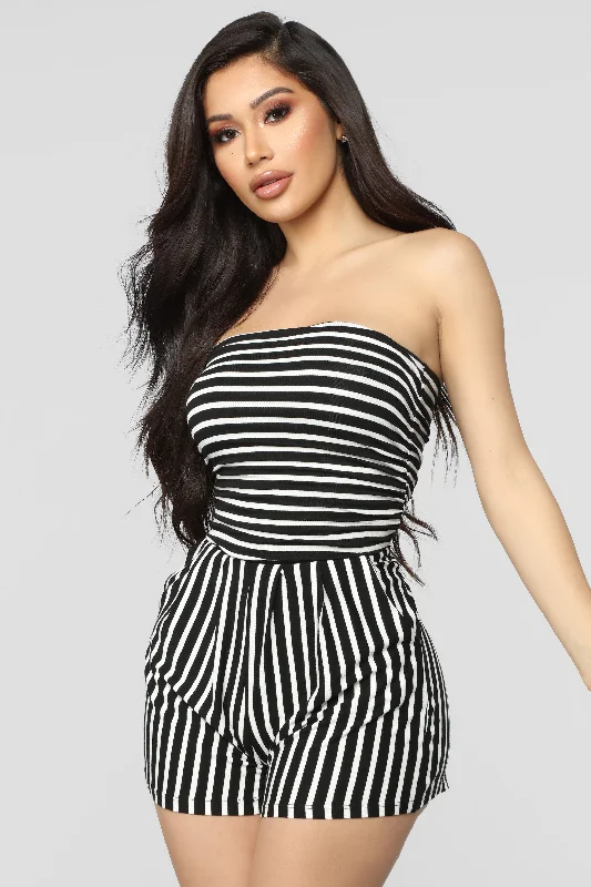 Anchors Up Striped Romper - Black/White