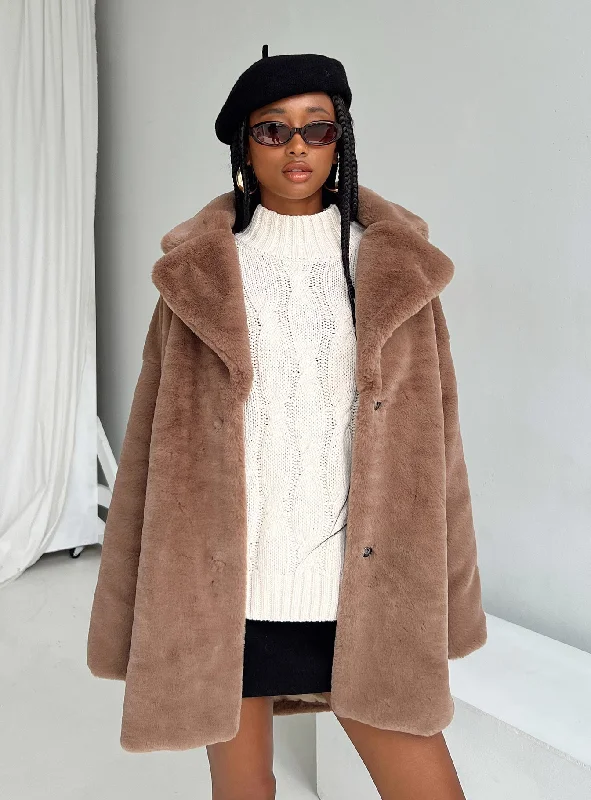 Angus Faux Fur Coat Brown